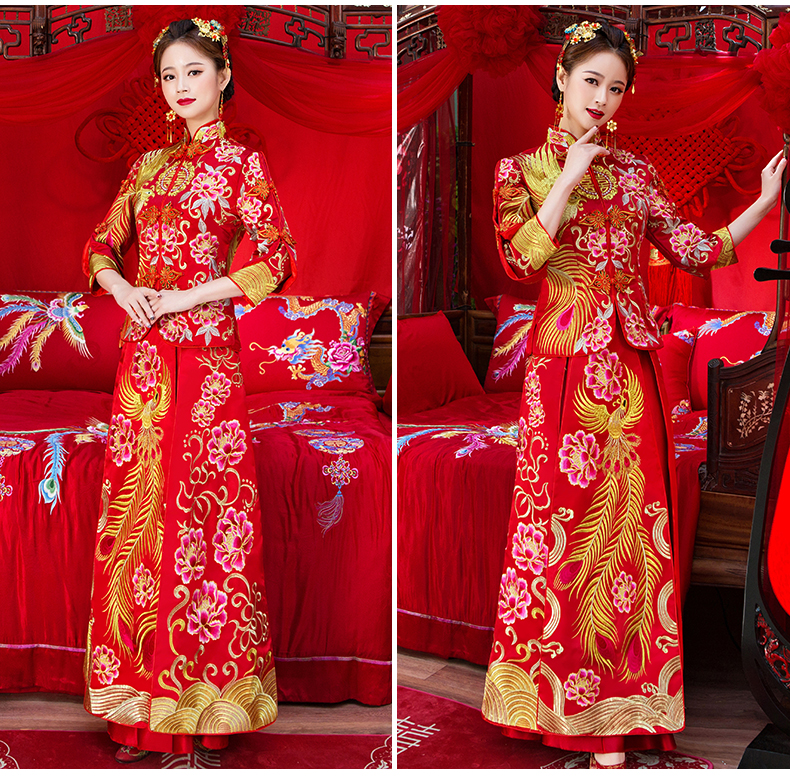 奢華刺繡中式禮服，唯美手工盤扣新娘禮服