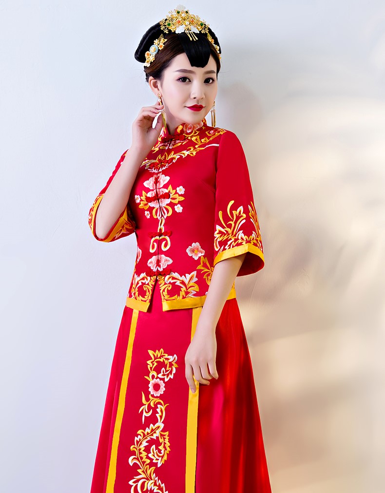 繁花似錦中式禮服，傳統(tǒng)復(fù)古風新娘禮服