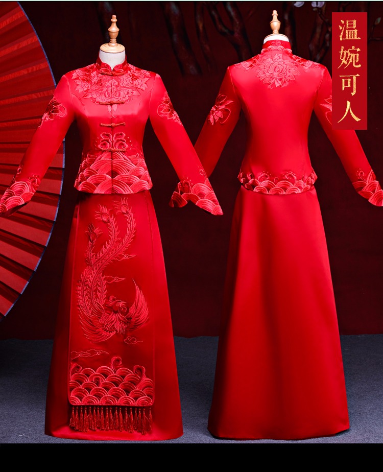 紅妝素雅中式禮服，同色系刺繡新娘禮服