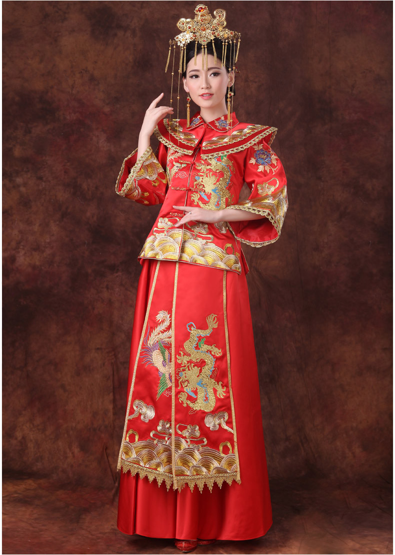 龍鳳呈祥中式禮服，嬌艷刺繡新娘禮服