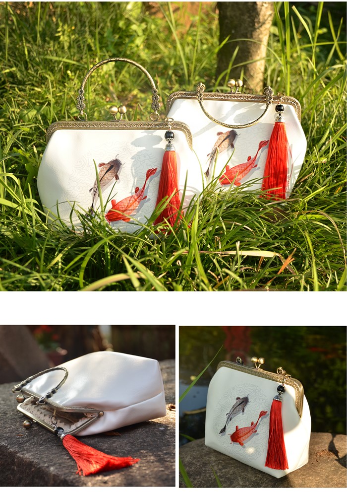 手工家佳樂文學(xué)錦鯉手提包，漢服古風(fēng)斜跨手工包