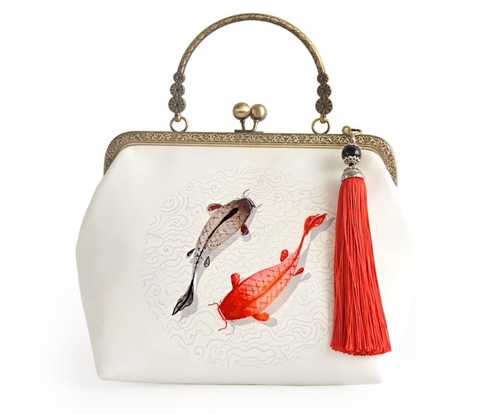 手工家佳樂文學(xué)錦鯉手提包，漢服古風(fēng)斜跨手工包