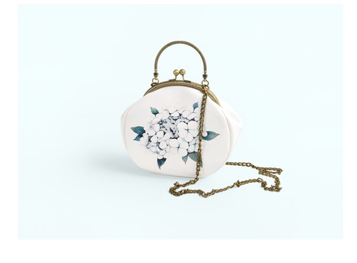 小清新瓊花印花手提包，古風甜美手工包