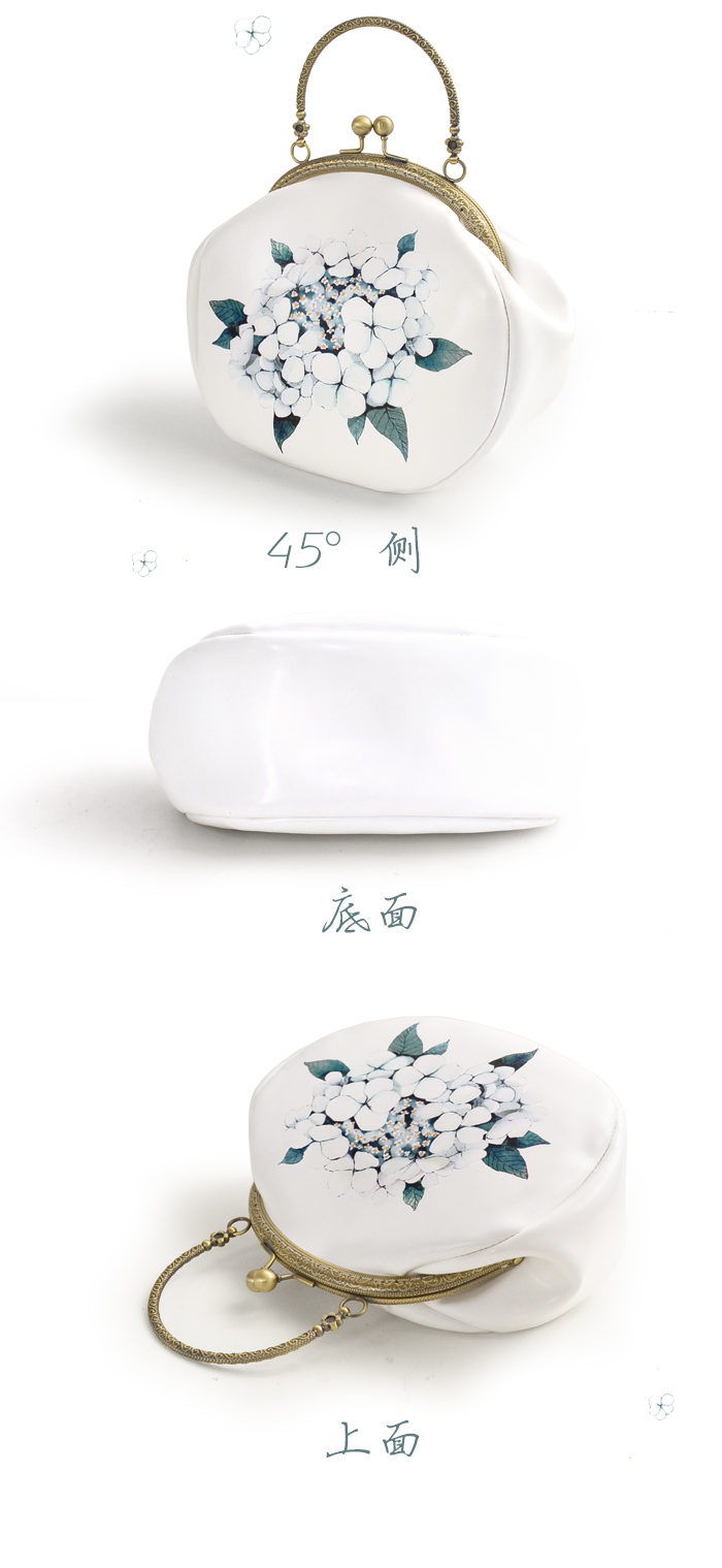 小清新瓊花印花手提包，古風甜美手工包