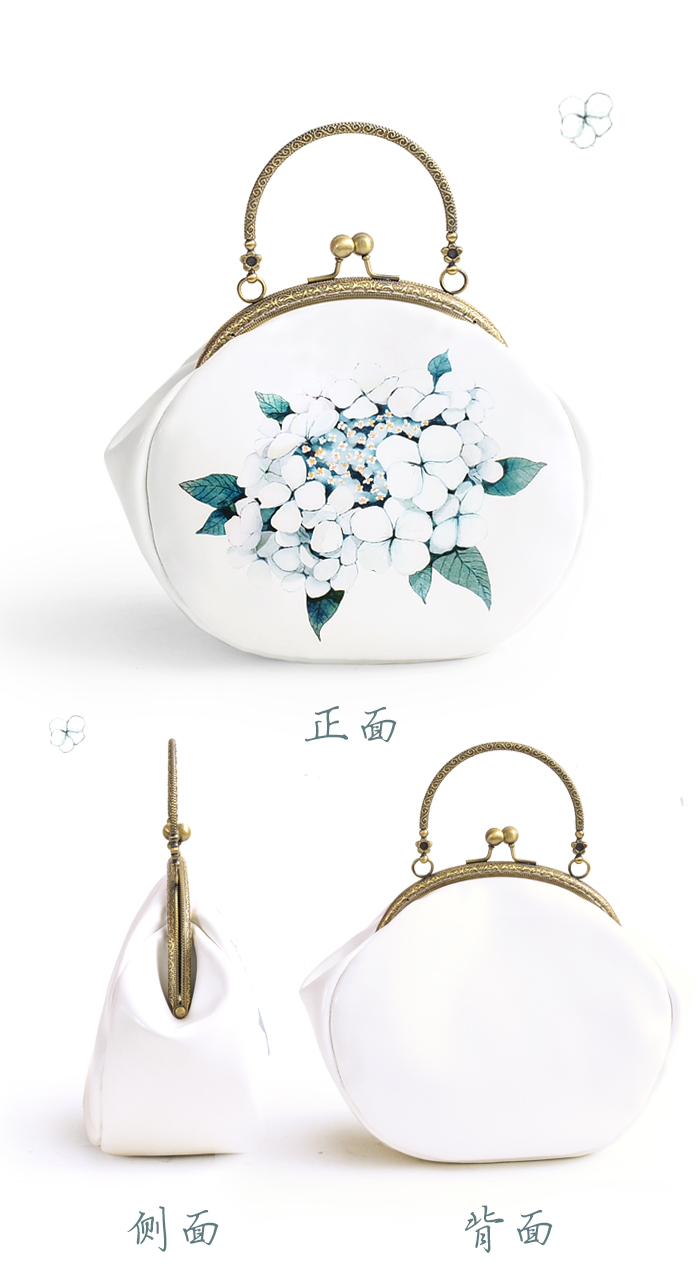 小清新瓊花印花手提包，古風甜美手工包