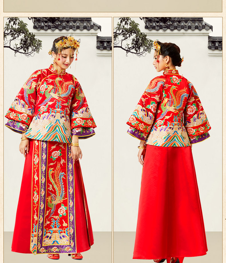 花開(kāi)富貴中式禮服，多彩刺繡新娘禮服