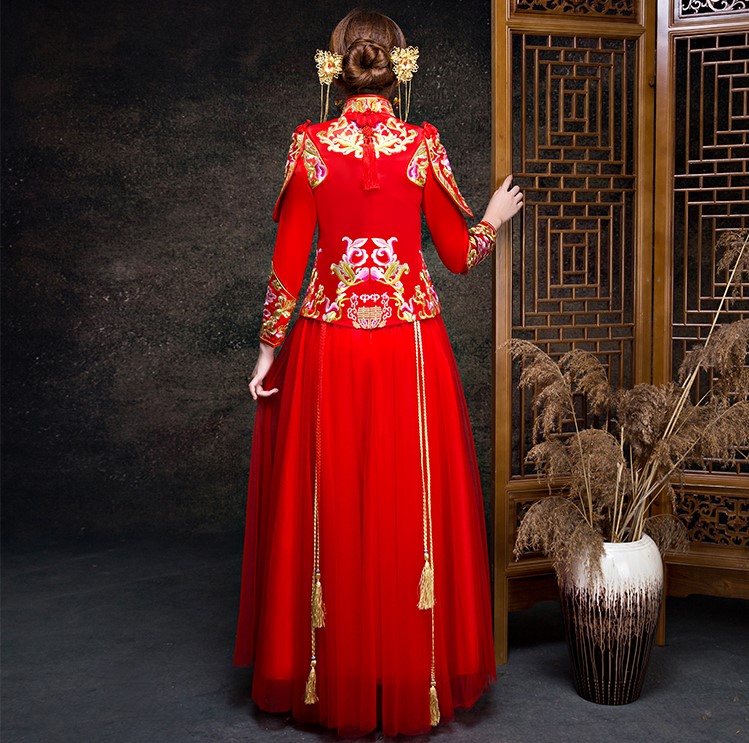 金玉良緣新娘禮服，小披肩中式禮服