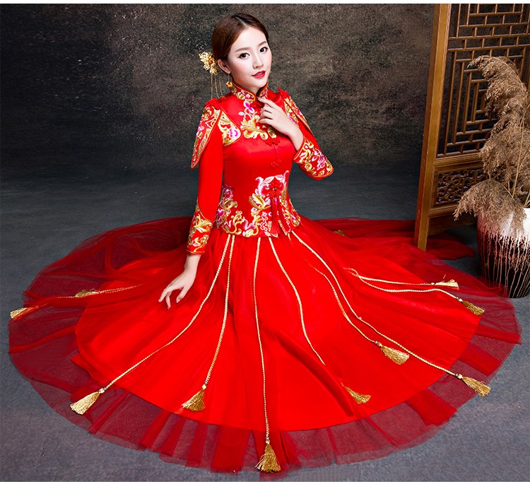 金玉良緣新娘禮服，小披肩中式禮服