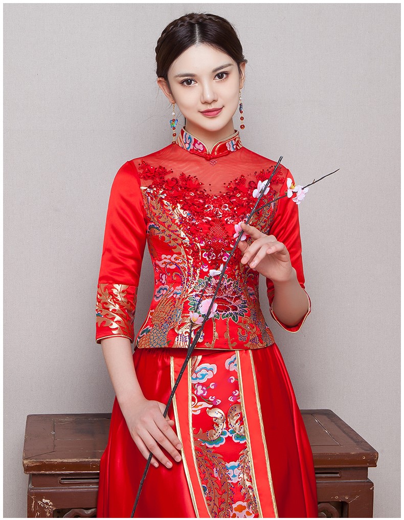 古典華麗新娘禮服，復(fù)古蕾絲中式禮服