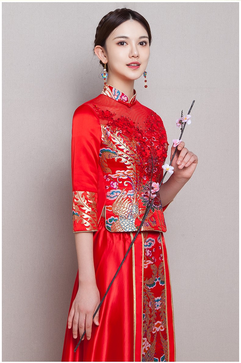 古典華麗新娘禮服，復(fù)古蕾絲中式禮服