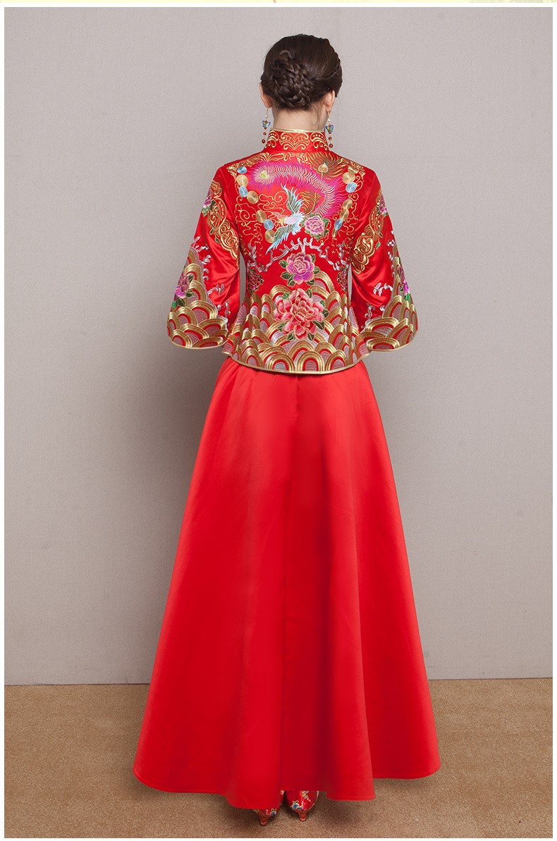 牡丹鳳凰刺繡新娘禮服，唯美中式禮服