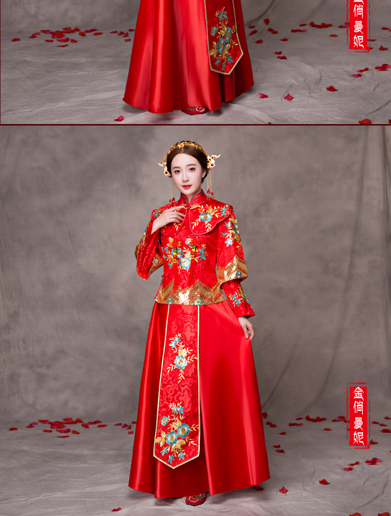 華麗蘭花刺繡新娘禮服，家佳樂文學(xué)中式禮服