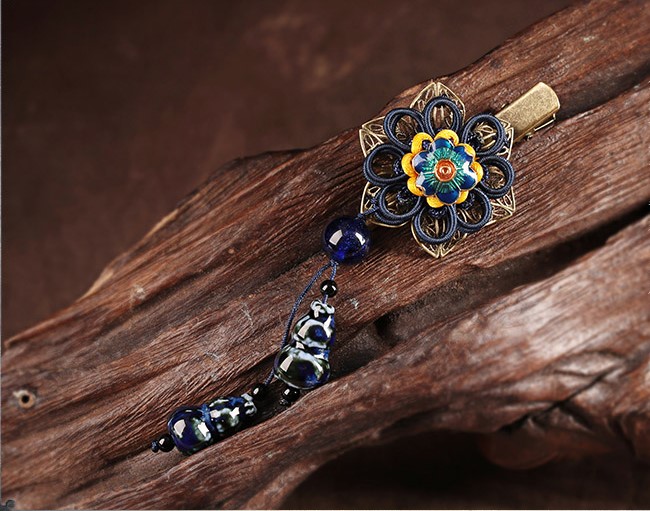 家佳樂文學花朵復古陶瓷吊墜發(fā)夾頭飾