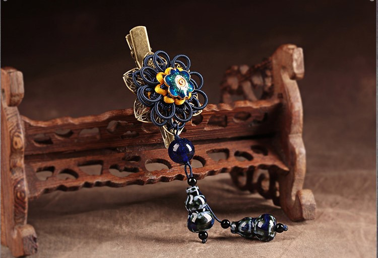 家佳樂文學花朵復古陶瓷吊墜發(fā)夾頭飾