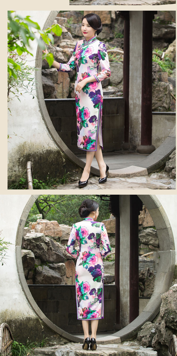 花語(yǔ)復(fù)古全盤(pán)扣長(zhǎng)款旗袍裙