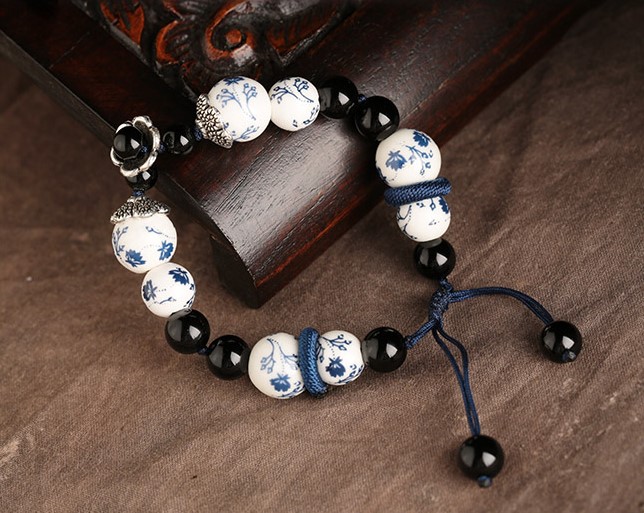古樸家佳樂(lè)文學(xué)青花瓷手鏈瑪瑙手串