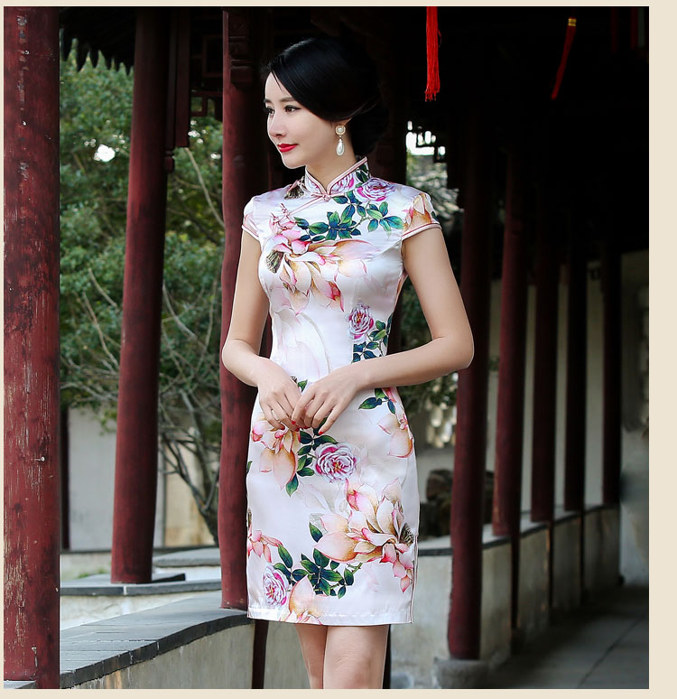 花韻古典時尚家佳樂文學短款旗袍裙