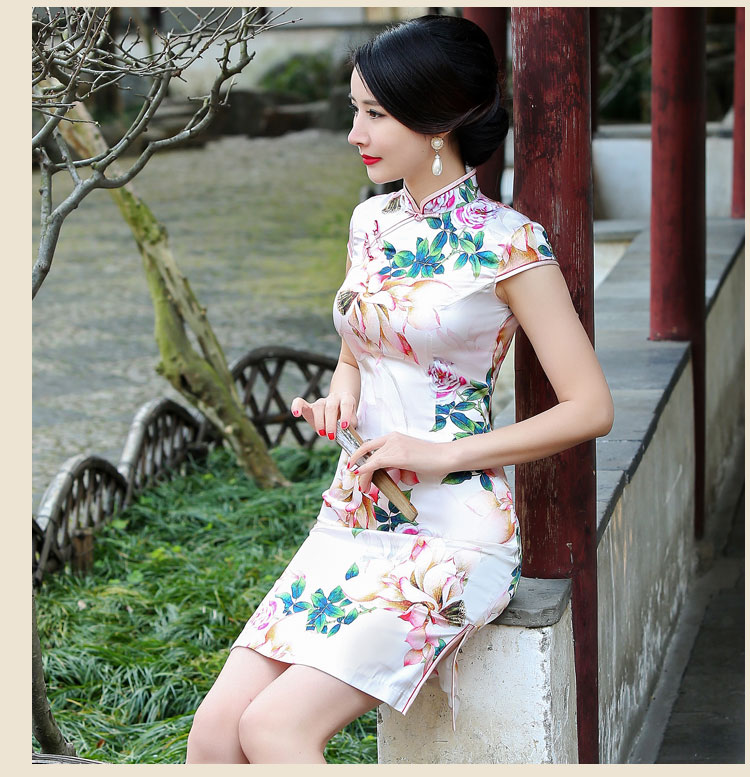 花韻古典時尚家佳樂文學短款旗袍裙