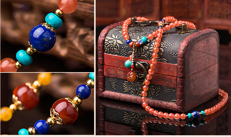 櫻桃紅瑪瑙水晶手鏈，多圈南紅手串