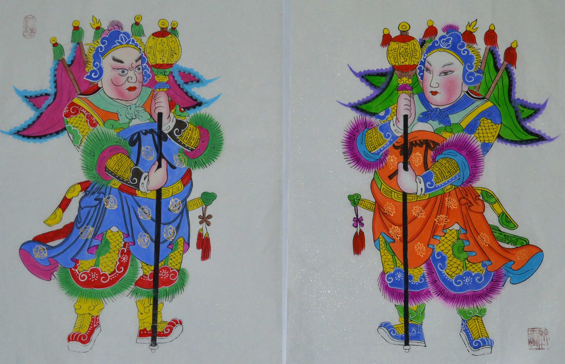 唯美生動門神年畫，古風(fēng)手繪中國年畫