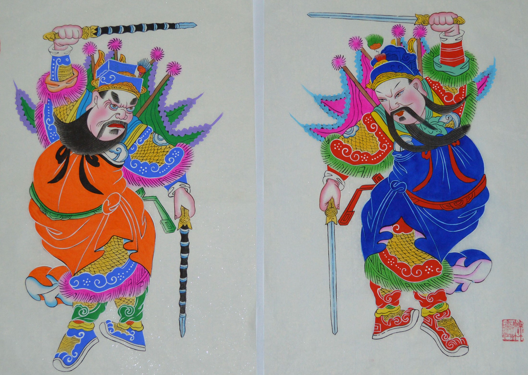 唯美生動門神年畫，古風(fēng)手繪中國年畫