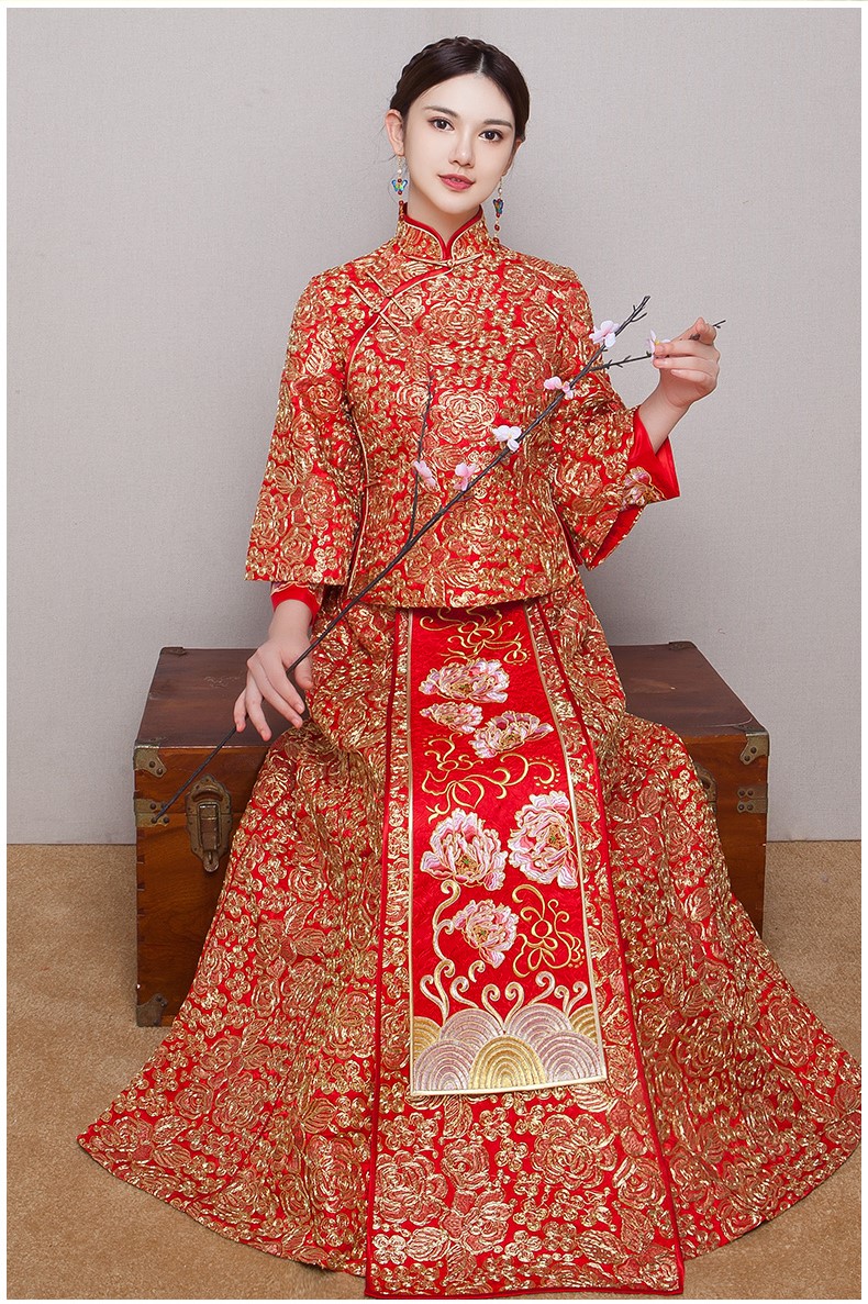 中式紅色新娘結(jié)婚禮服，唯美秀禾中式禮服
