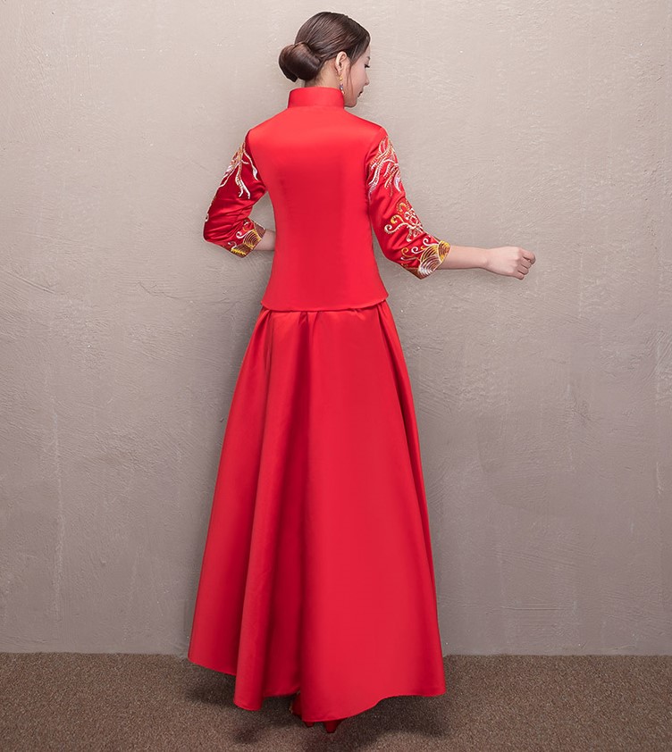 古典家佳樂文學(xué)喜字新娘禮服,鳳凰刺繡中式禮服