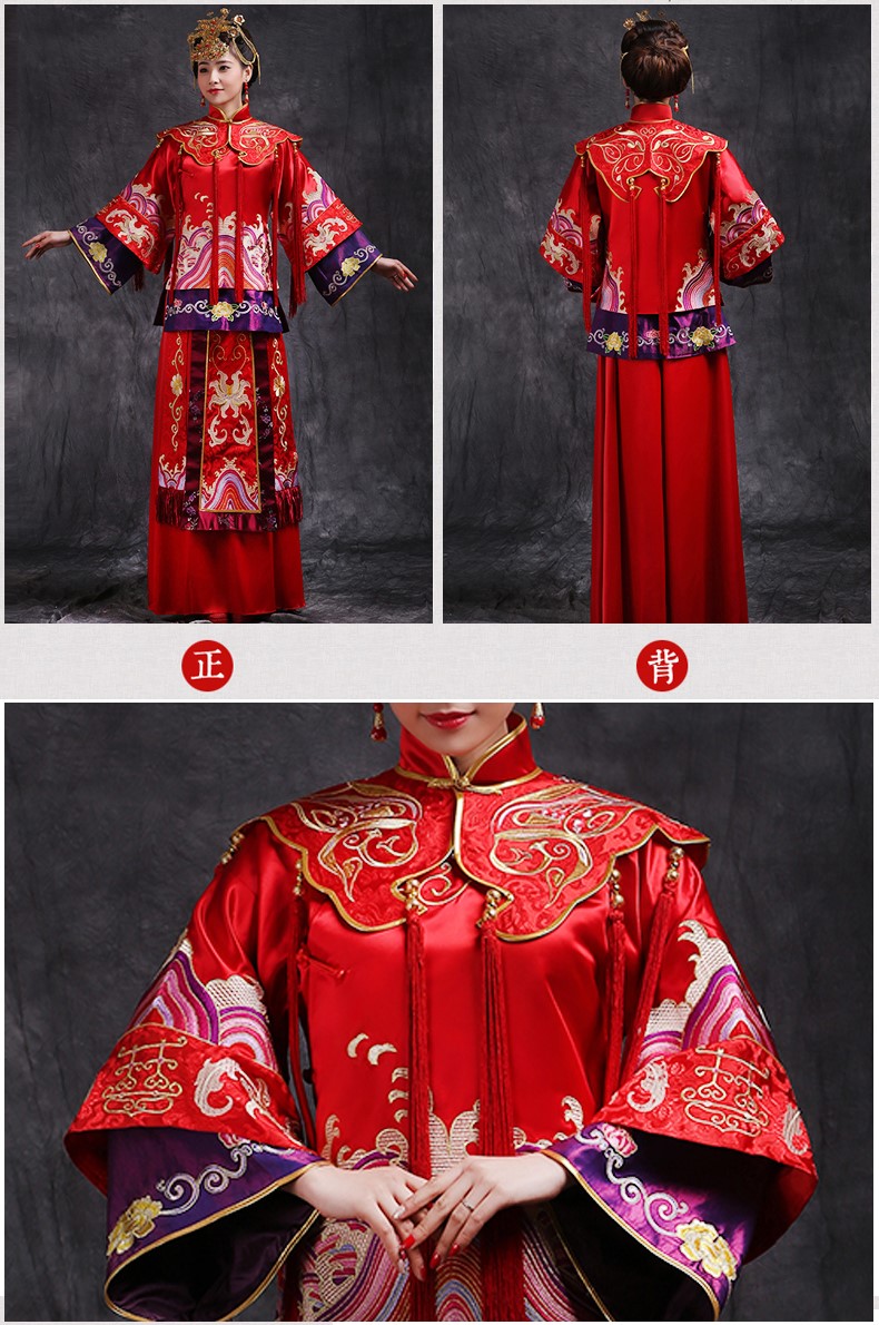 風(fēng)姿華美新娘禮服，復(fù)古刺繡中式禮服