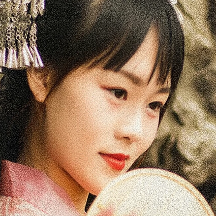 小清新粉衣帶團(tuán)扇女生頭像，唯美古風(fēng)真人頭像
