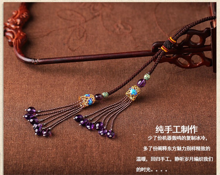 景泰藍紫水晶流蘇民族風項鏈毛衣鏈