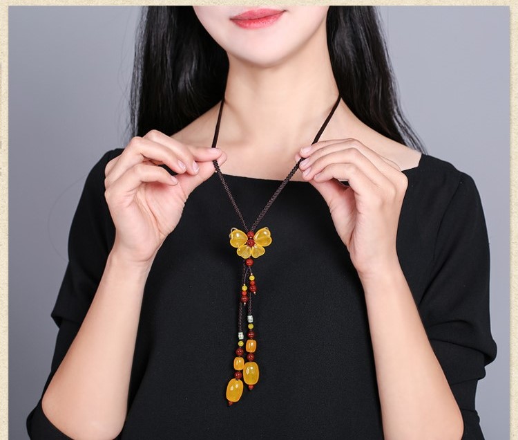 黃色毛衣鏈四葉草吊墜項(xiàng)鏈毛衣鏈