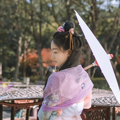 高貴紫衣紅紗帶傘女生頭像，唯美古風(fēng)真人頭像