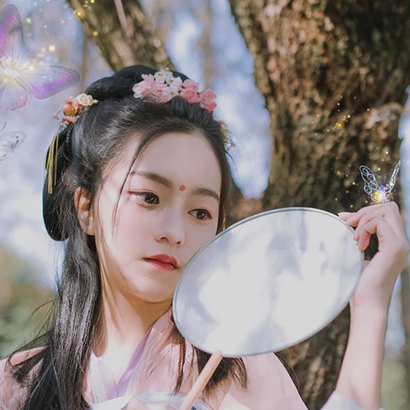 高貴紫衣紅紗帶傘女生頭像，唯美古風(fēng)真人頭像