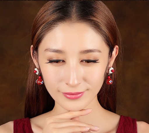 家佳樂文學(xué)貝殼花朵紅琉璃耳釘復(fù)古風(fēng)耳環(huán)