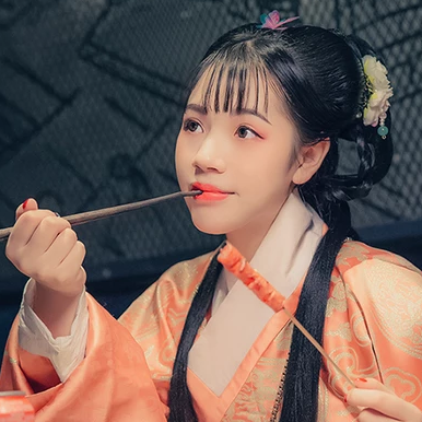 淡橘色漢服少女頭像，唯美古風(fēng)真人頭像