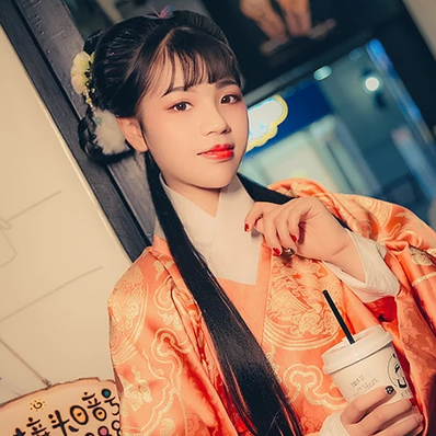 淡橘色漢服少女頭像，唯美古風(fēng)真人頭像