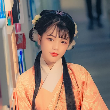 淡橘色漢服少女頭像，唯美古風(fēng)真人頭像