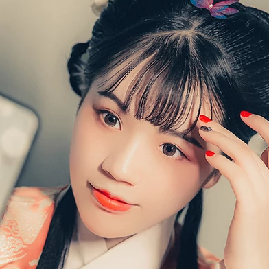 淡橘色漢服少女頭像，唯美古風(fēng)真人頭像