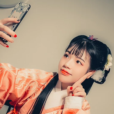 淡橘色漢服少女頭像，唯美古風(fēng)真人頭像