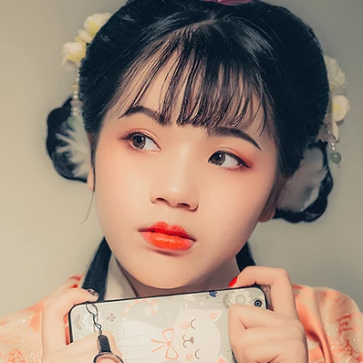 淡橘色漢服少女頭像，唯美古風(fēng)真人頭像