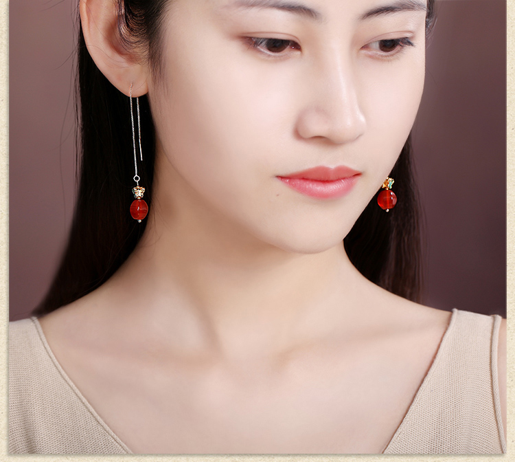 簡約民族風氣質耳環(huán)，瑪瑙長款耳墜首飾