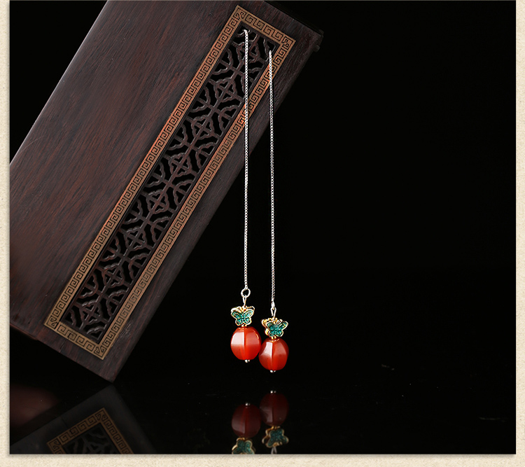 簡約民族風氣質耳環(huán)，瑪瑙長款耳墜首飾