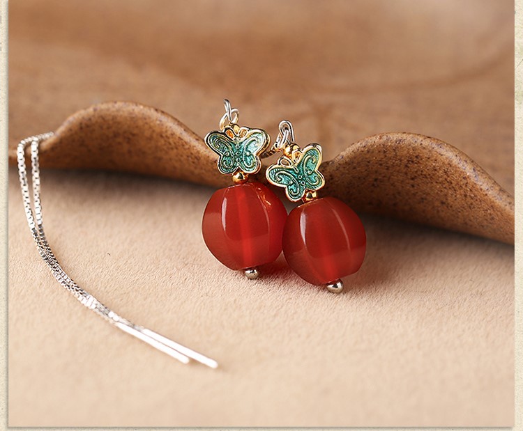 簡約民族風氣質耳環(huán)，瑪瑙長款耳墜首飾