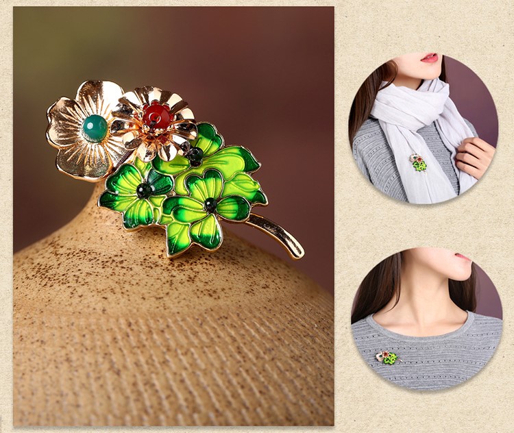 綠色葉子景泰藍胸針飾品