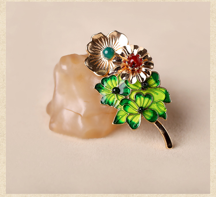 綠色葉子景泰藍胸針飾品