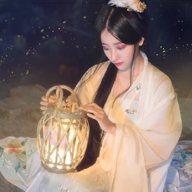 流螢白衣提燈少女頭像，唯美古風真人頭像