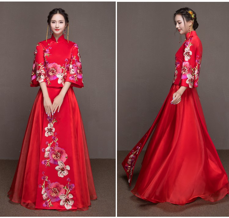 牡丹立體花朵新娘結(jié)婚禮服，優(yōu)雅秀禾中式禮服