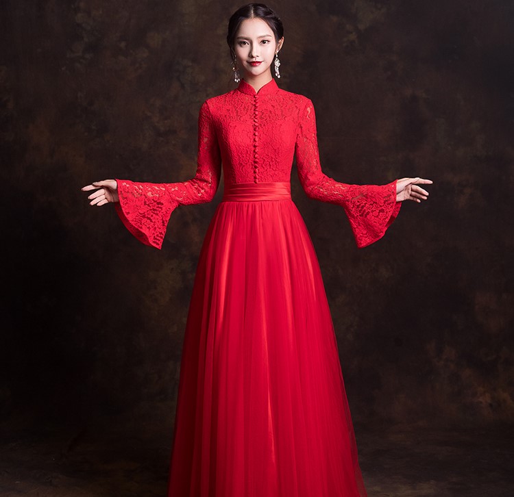 古典韻味中式禮服，唯美蕾絲紗裙新娘禮服