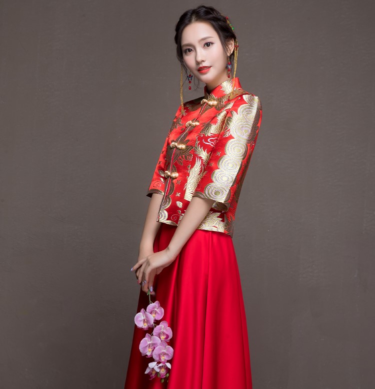 花朵繁枝中式禮服，唯美新娘禮服