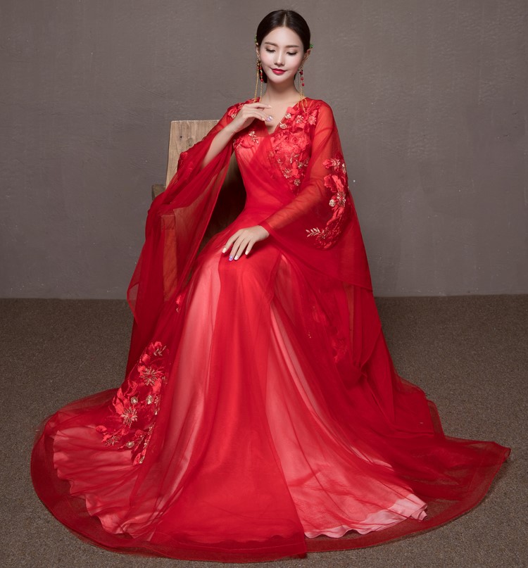 超仙蕾絲網(wǎng)紗中式禮服，唯美斜襟漢服新娘禮服